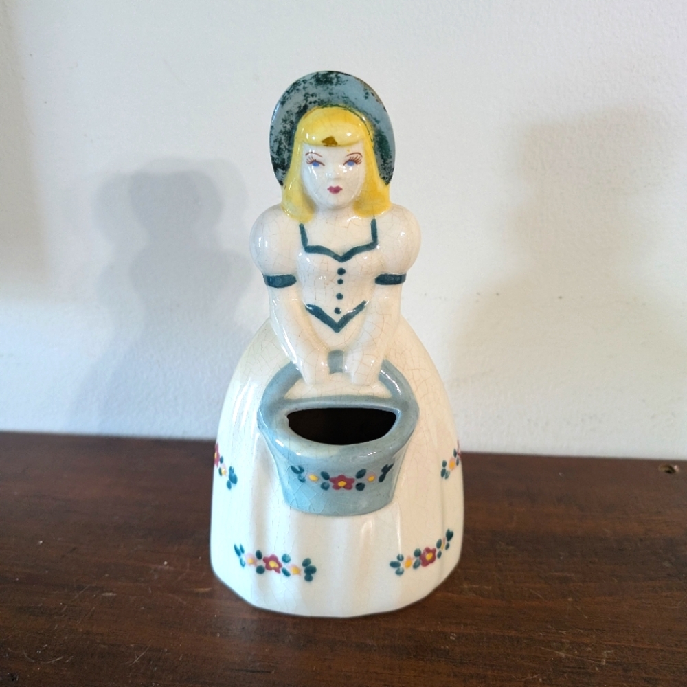 Vintage 1940s California Pottery Figurine Weil Ware Figural Lady Planter Vase